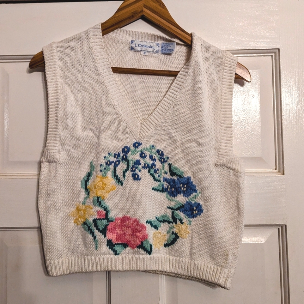 80s J. Christopher Floral Knit Vest